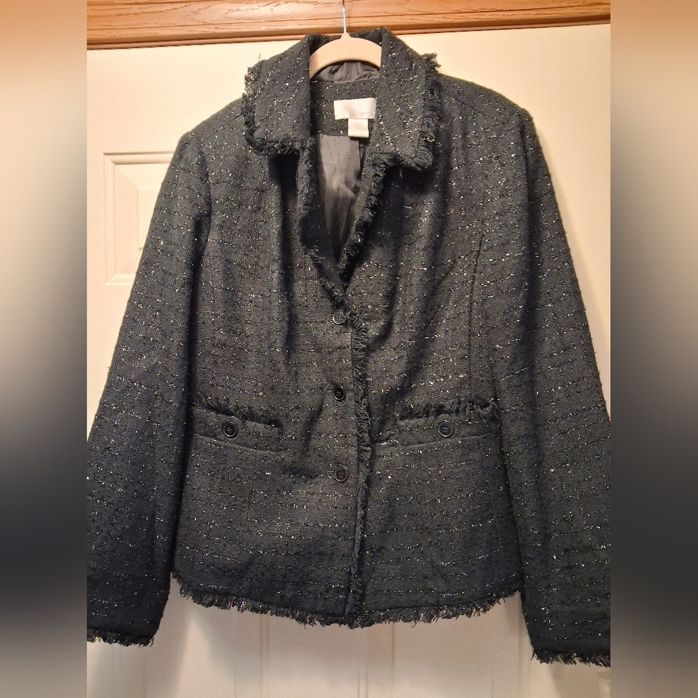 Black Metallic Thread Blazer Fringe Jacket